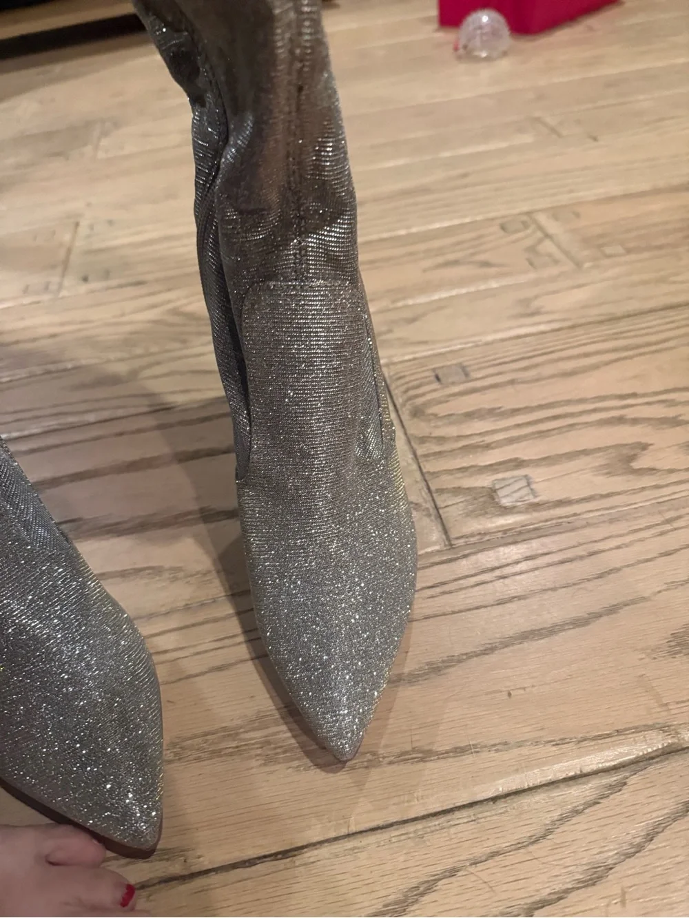 Silver Glitter Over-the-Knee Stiletto Boots - Women's